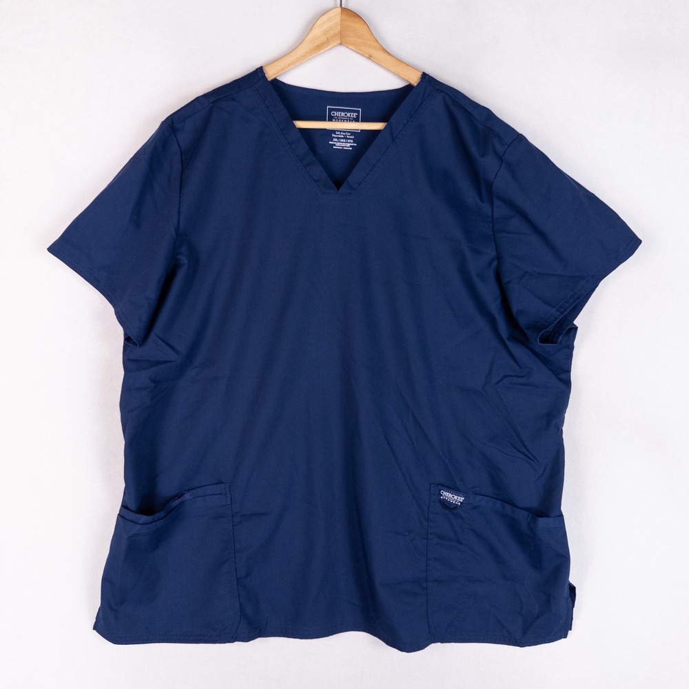 Cherokee Unisex Scrub Top 3XL Navy Blue Workwear Revolution V-Neck WW620 Stretch